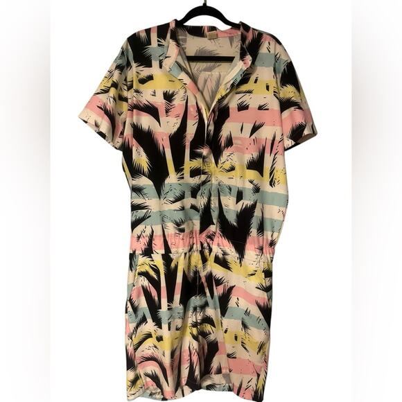 Vtg 90s Retro Palm Tree Vacation Resort CasualFunky Tropical Hawaiian Romper XL - Picture 1 of 8